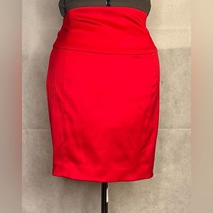 Red mini skirt with gold medal accents, leopard print lining